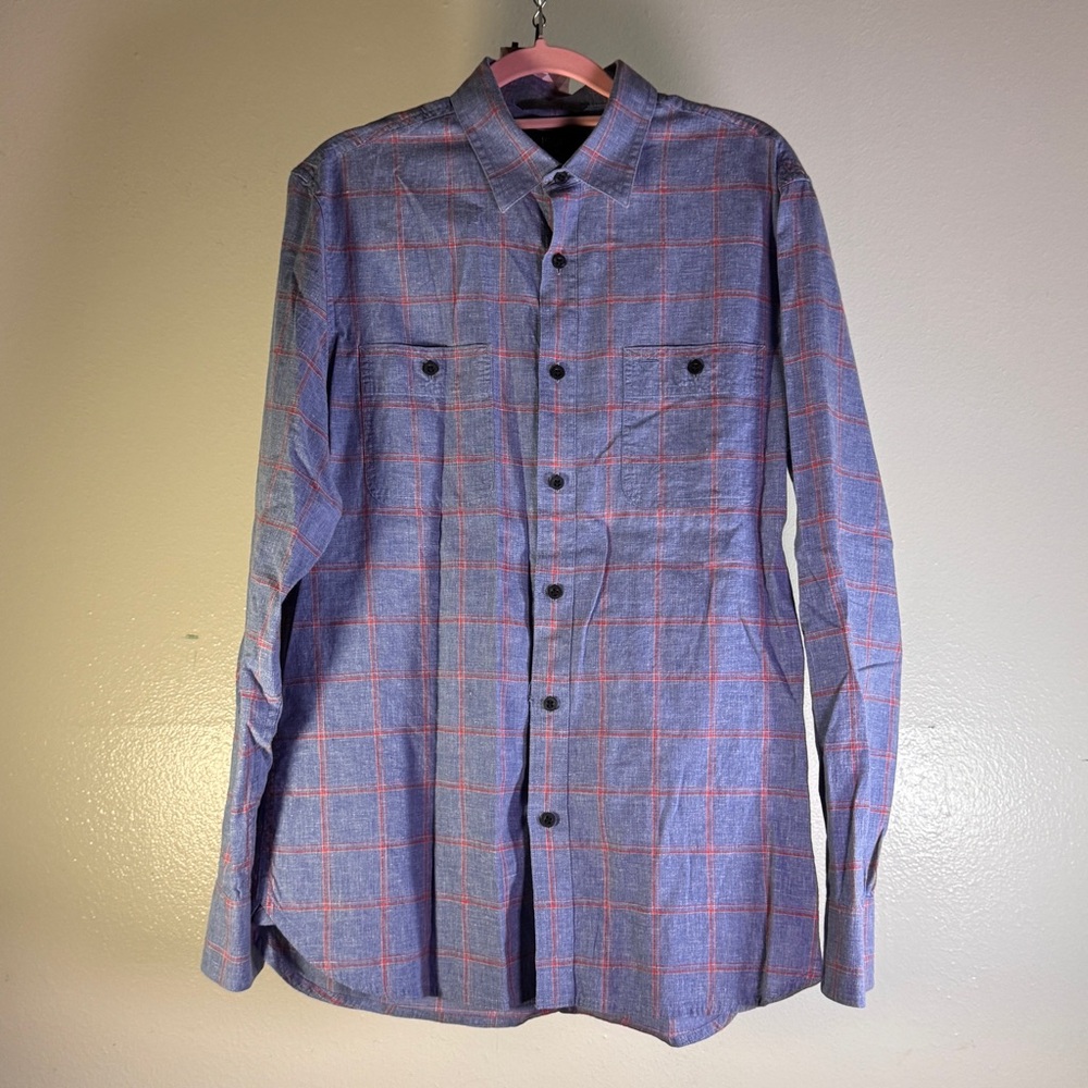 1901 Trim Fit Blue & Red Plaid Button Down Shirt - Medium - Picture 4 of 6